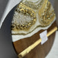 Round White & Gold Color Geode Marble Design Cheeseboard