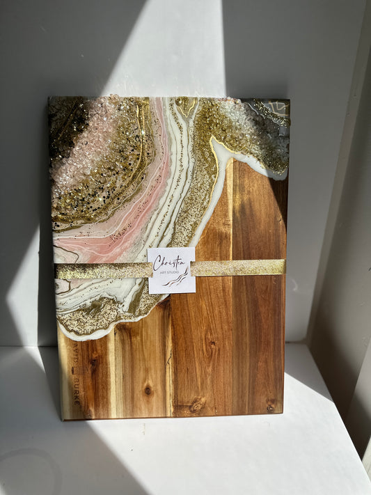Pink & Gold Color Geode Marble Design Cheeseboard