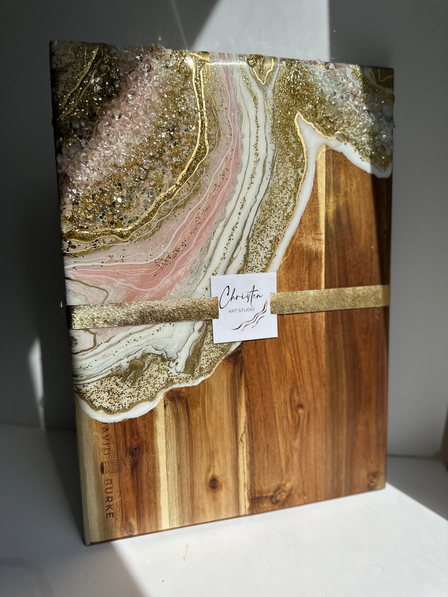 Pink & Gold Color Geode Marble Design Cheeseboard