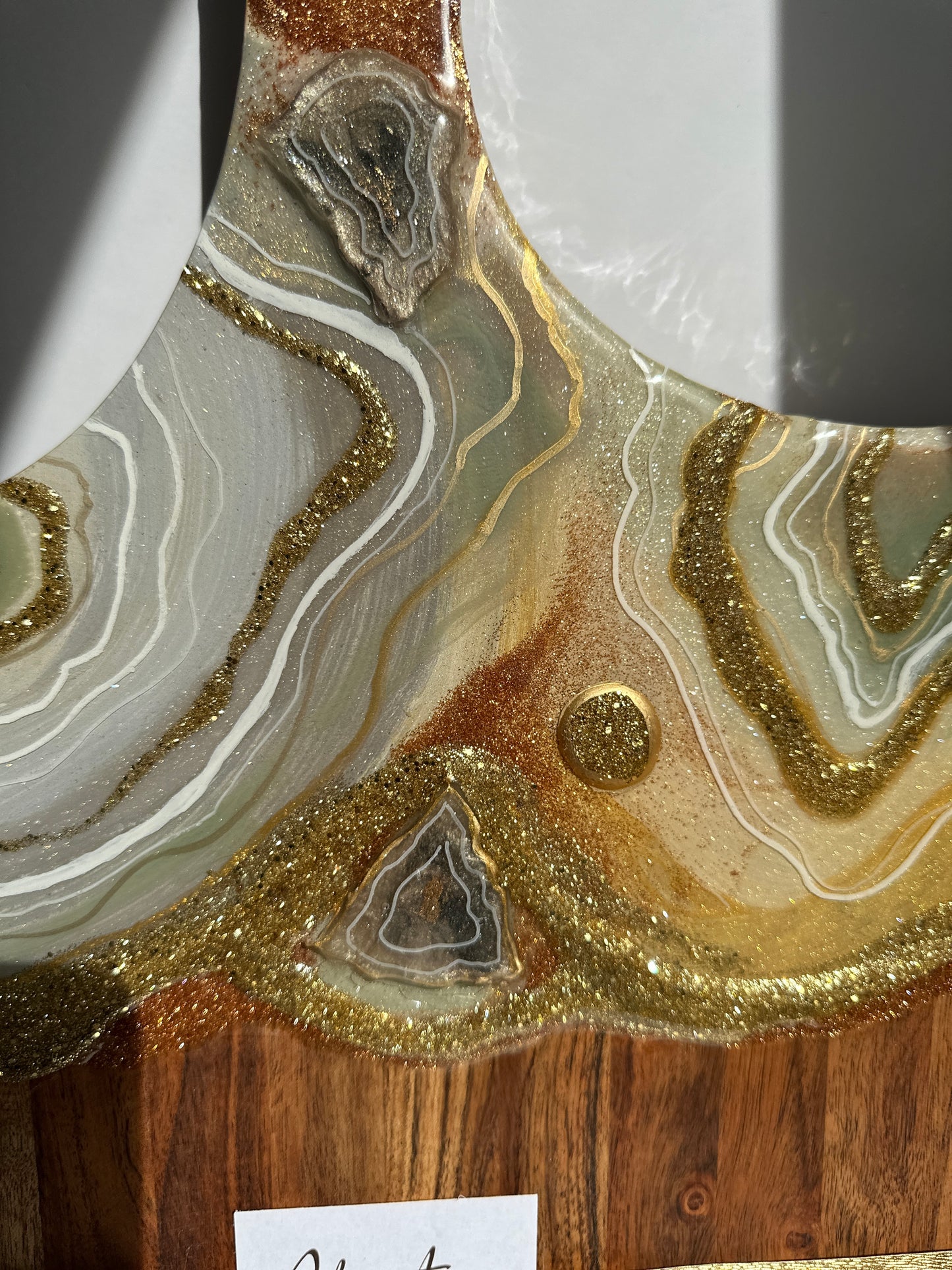 Mint Green ,Gray and Gold Geode Design Cheeseboard