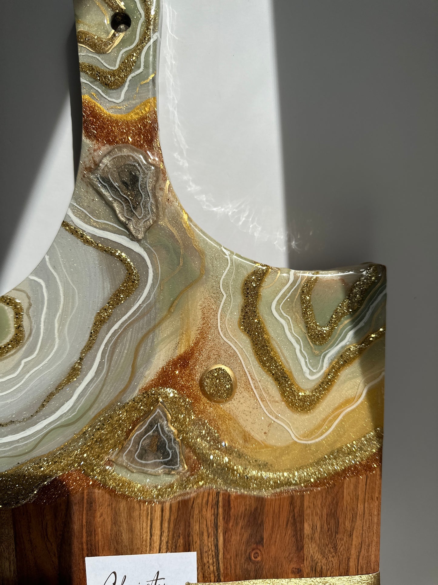 Mint Green ,Gray and Gold Geode Design Cheeseboard