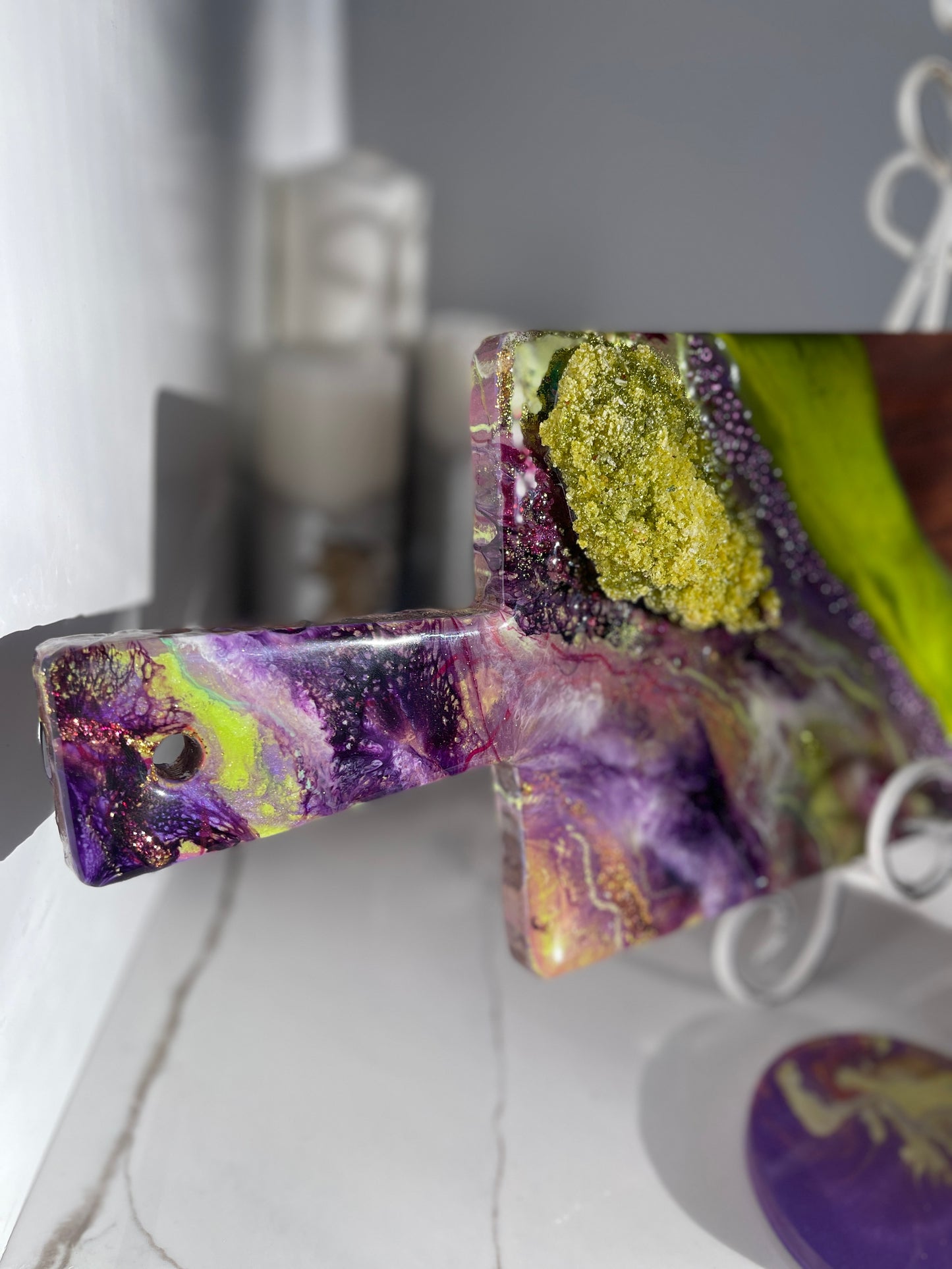 Purple and Lime Green Geode Marble Design Cheeseboard