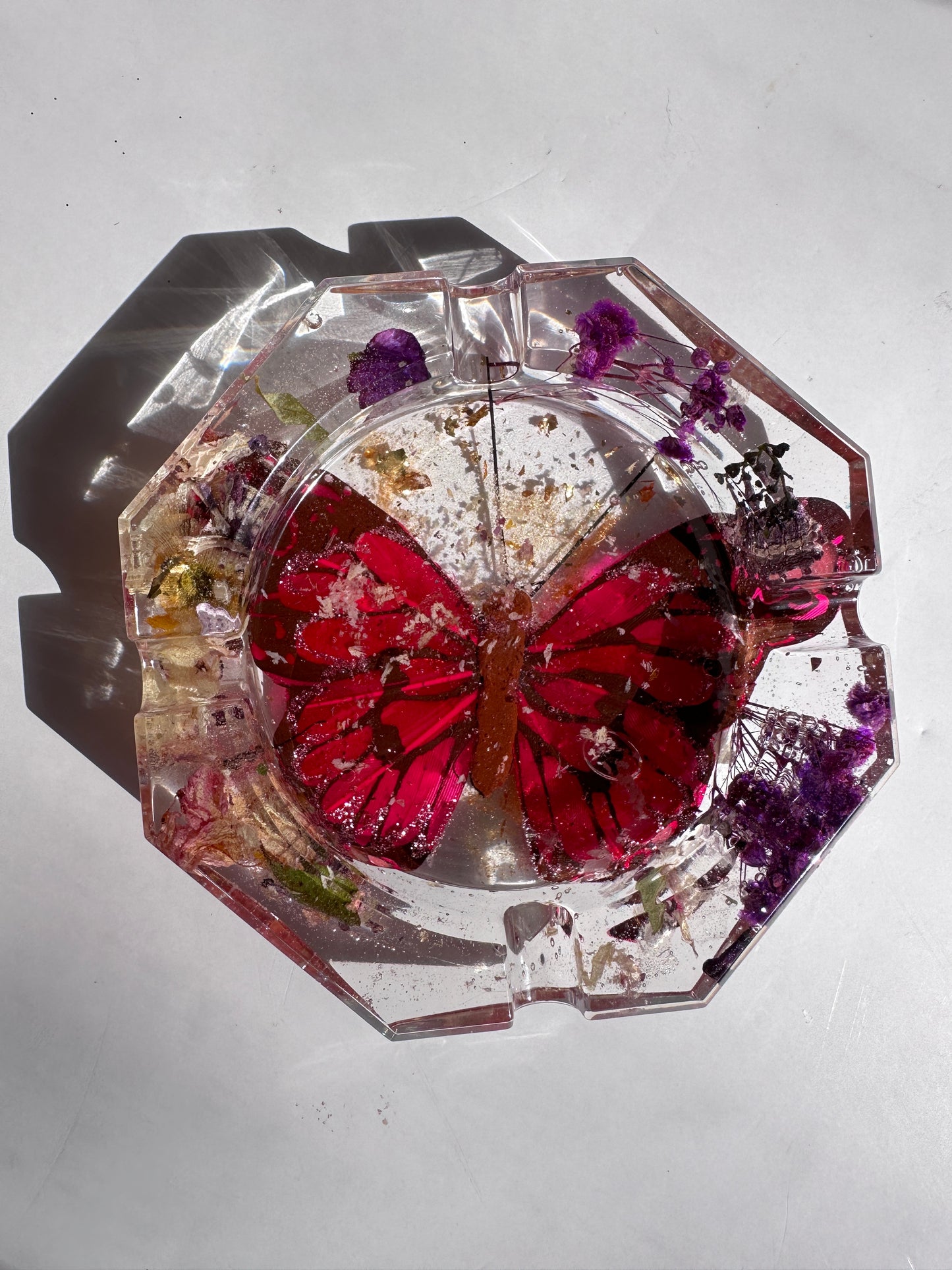 Floral Butterfly Resin Ashtray