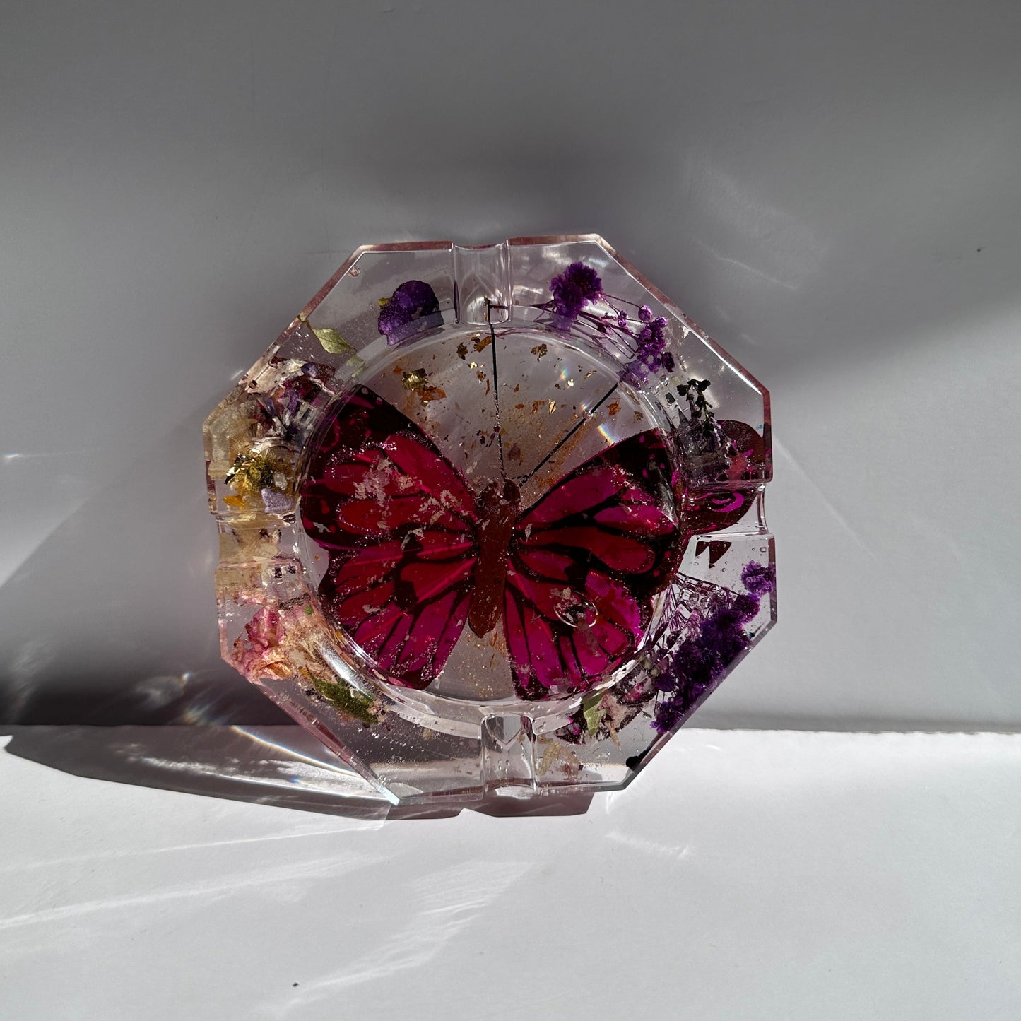 Floral Butterfly Resin Ashtray