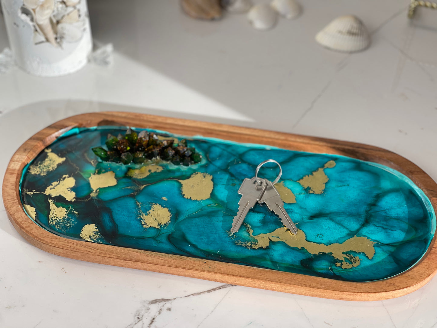 Teal Long Oval Tray