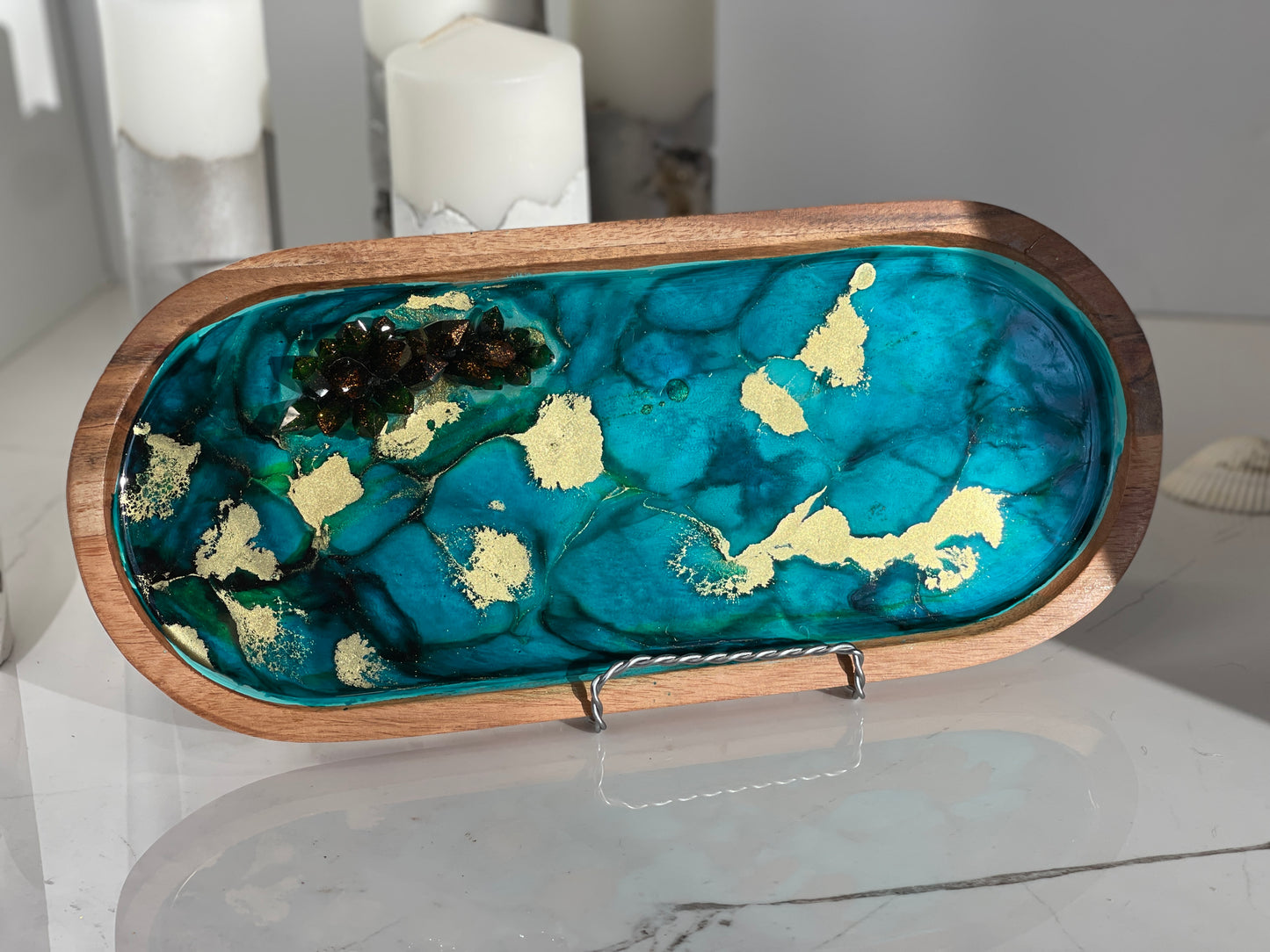 Teal Long Oval Tray