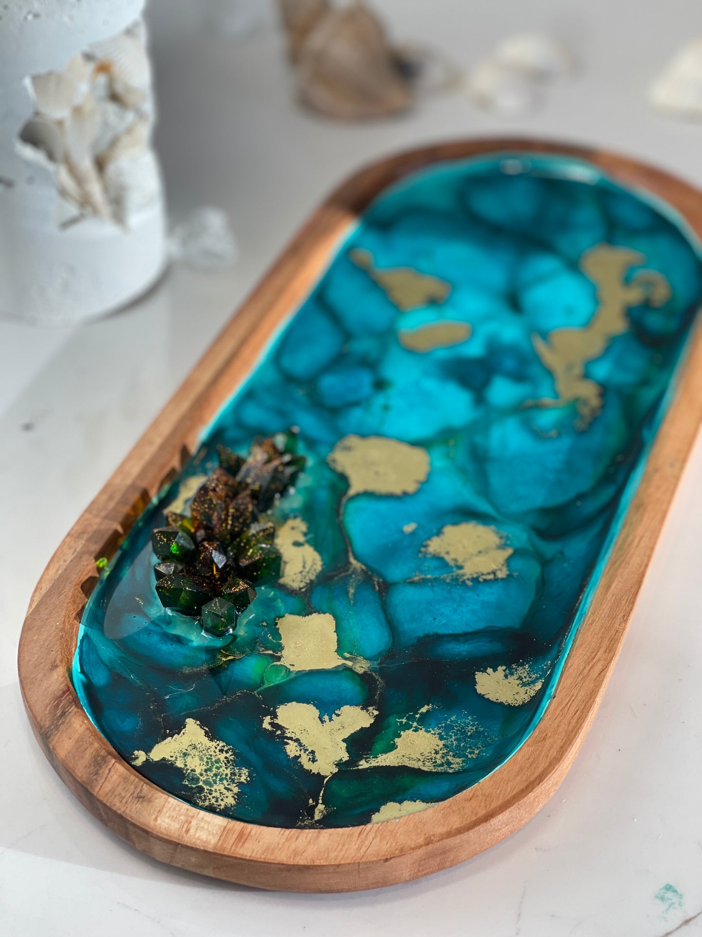 Teal Long Oval Tray