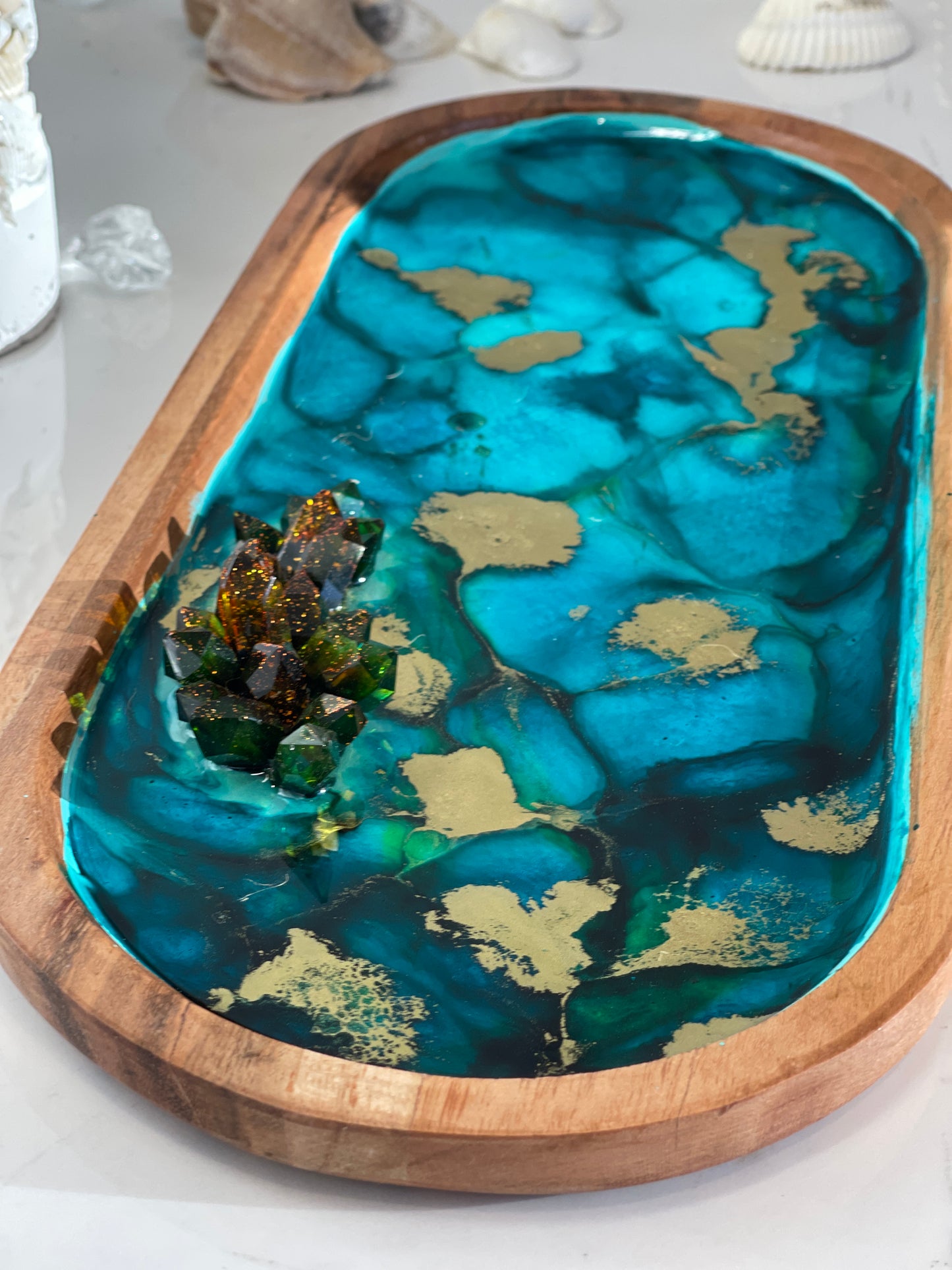 Teal Long Oval Tray