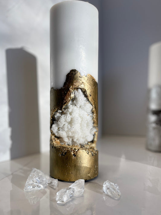 Luxury Crystal Rustic Gold with Crystals Concrete Pillar Candle