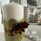 Iridescent Green and Gold Crystal Concrete Pillar Candle